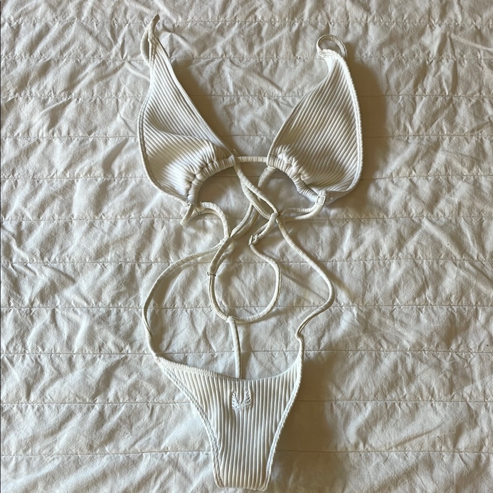 White Ribbed gstring one piece